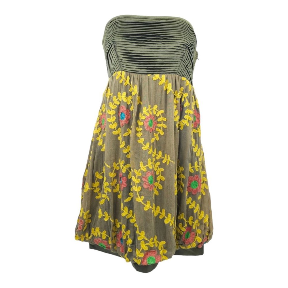 Nikka Strapless Floral Embroidered Top Mini Dress Womens Size 4 Side Zip